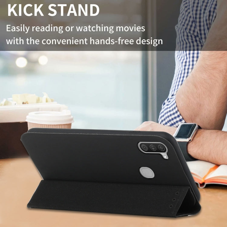 For Samsung Galaxy A11 3-Folding Ultrathin Skin Feel Magnetic Solid Color Horizontal Flip Leather Case with Holder