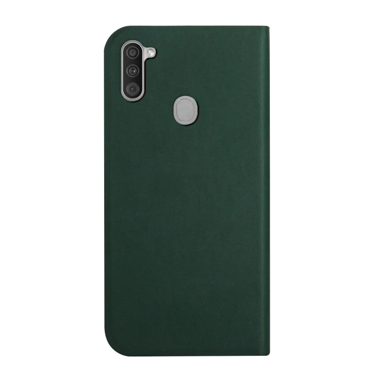 For Samsung Galaxy A11 3-Folding Ultrathin Skin Feel Magnetic Solid Color Horizontal Flip Leather Case with Holder
