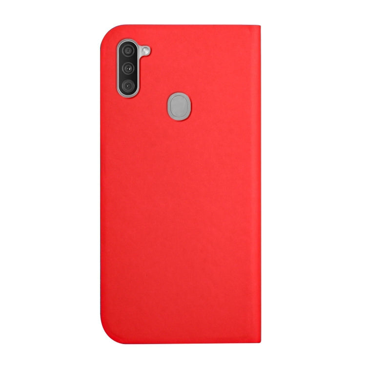 For Samsung Galaxy A11 3-Folding Ultrathin Skin Feel Magnetic Solid Color Horizontal Flip Leather Case with Holder