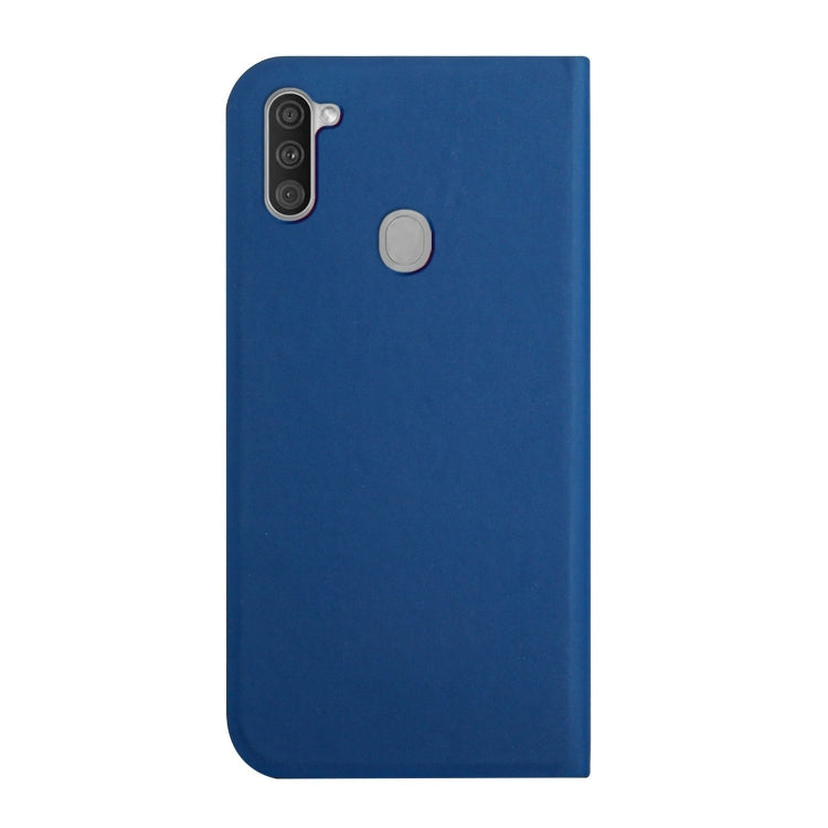 For Samsung Galaxy A11 3-Folding Ultrathin Skin Feel Magnetic Solid Color Horizontal Flip Leather Case with Holder