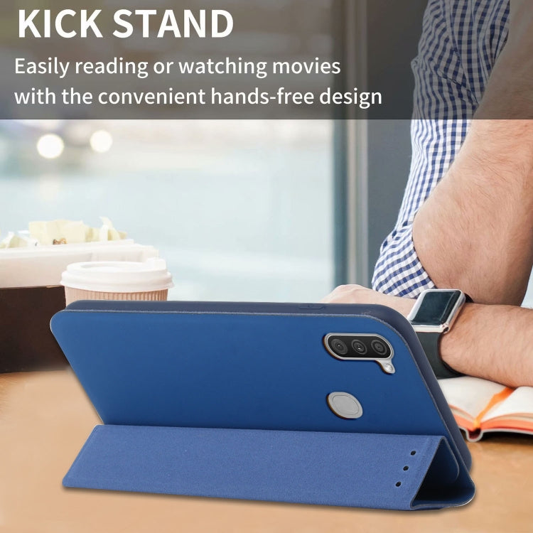 For Samsung Galaxy A11 3-Folding Ultrathin Skin Feel Magnetic Solid Color Horizontal Flip Leather Case with Holder