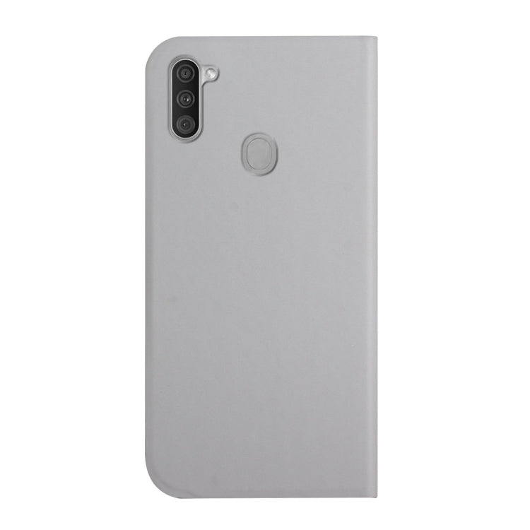 For Samsung Galaxy A11 3-Folding Ultrathin Skin Feel Magnetic Solid Color Horizontal Flip Leather Case with Holder
