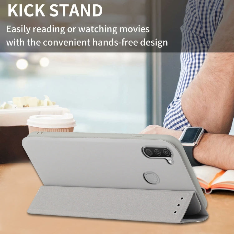 For Samsung Galaxy A11 3-Folding Ultrathin Skin Feel Magnetic Solid Color Horizontal Flip Leather Case with Holder