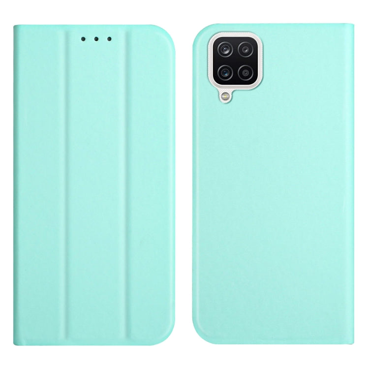 For Samsung Galaxy A12 5G 3-Folding Ultrathin Skin Feel Magnetic Solid Color Horizontal Flip Leather Case with Holder