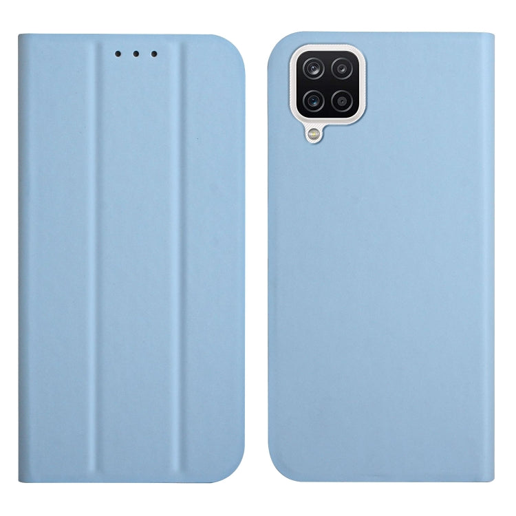 For Samsung Galaxy A12 5G 3-Folding Ultrathin Skin Feel Magnetic Solid Color Horizontal Flip Leather Case with Holder