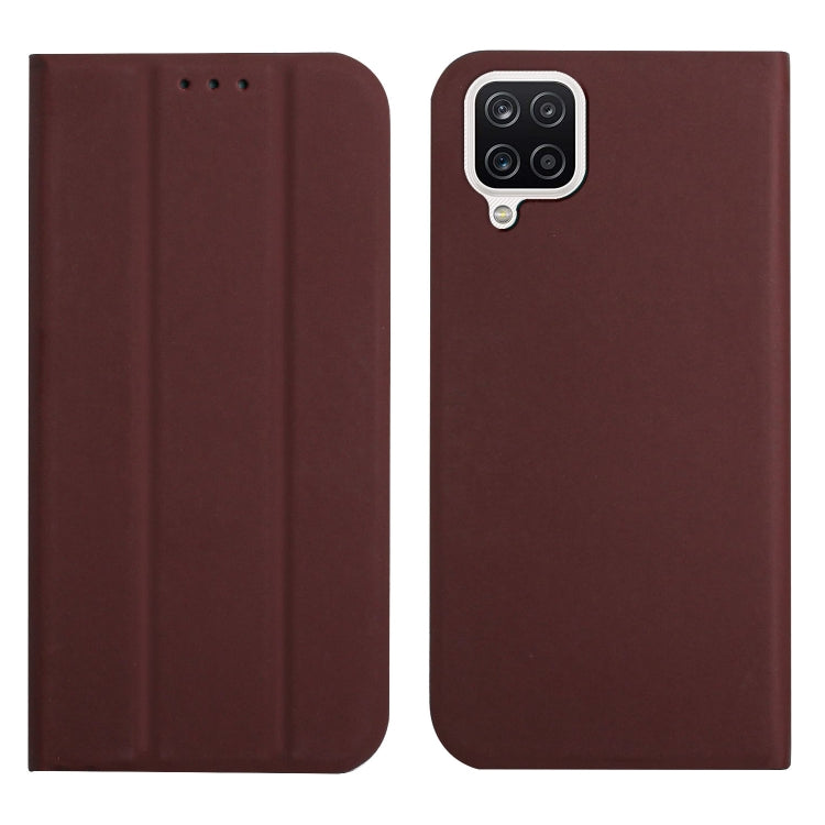 For Samsung Galaxy A12 5G 3-Folding Ultrathin Skin Feel Magnetic Solid Color Horizontal Flip Leather Case with Holder