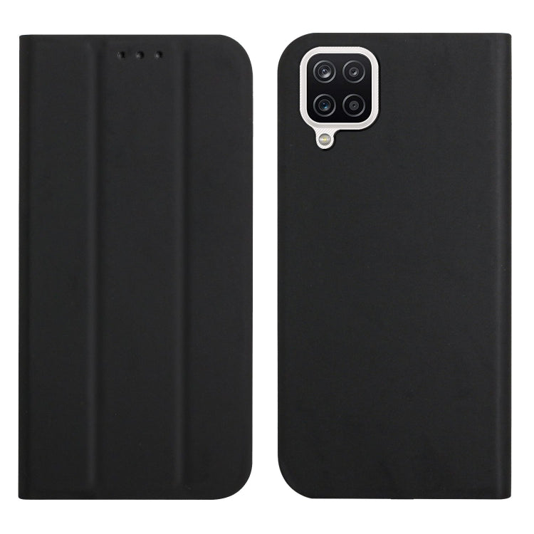 For Samsung Galaxy A12 5G 3-Folding Ultrathin Skin Feel Magnetic Solid Color Horizontal Flip Leather Case with Holder