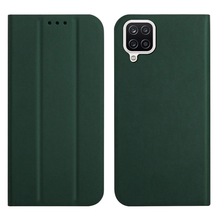 For Samsung Galaxy A12 5G 3-Folding Ultrathin Skin Feel Magnetic Solid Color Horizontal Flip Leather Case with Holder