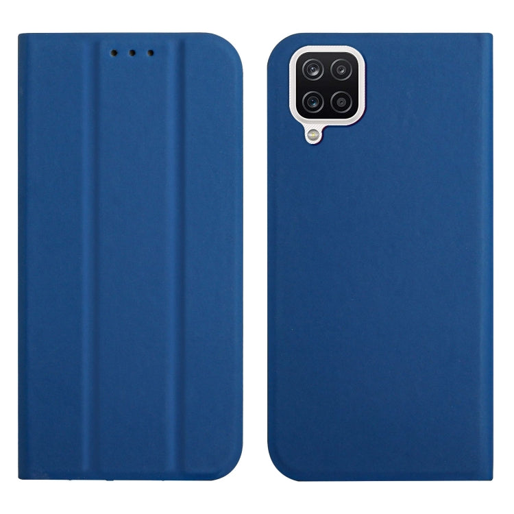 For Samsung Galaxy A12 5G 3-Folding Ultrathin Skin Feel Magnetic Solid Color Horizontal Flip Leather Case with Holder