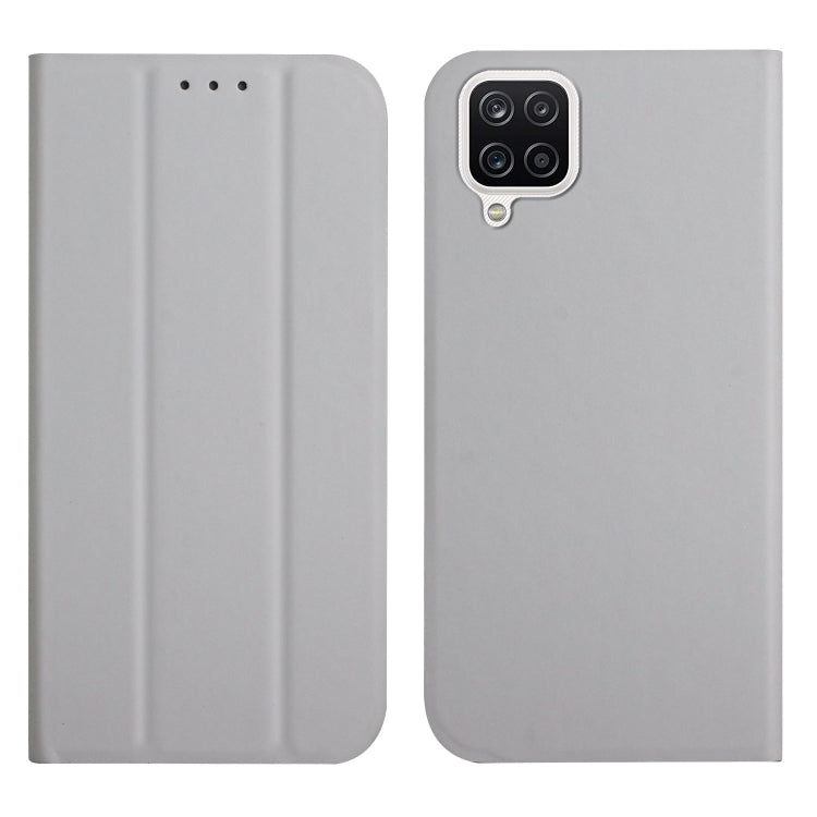 For Samsung Galaxy A12 5G 3-Folding Ultrathin Skin Feel Magnetic Solid Color Horizontal Flip Leather Case with Holder
