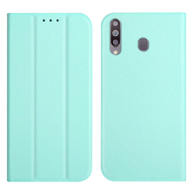 For Samsung Galaxy A20s 3-Folding Ultrathin Skin Feel Magnetic Solid Color Horizontal Flip Leather Case with Holder