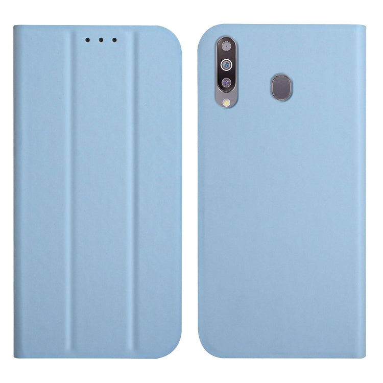 For Samsung Galaxy A20s 3-Folding Ultrathin Skin Feel Magnetic Solid Color Horizontal Flip Leather Case with Holder