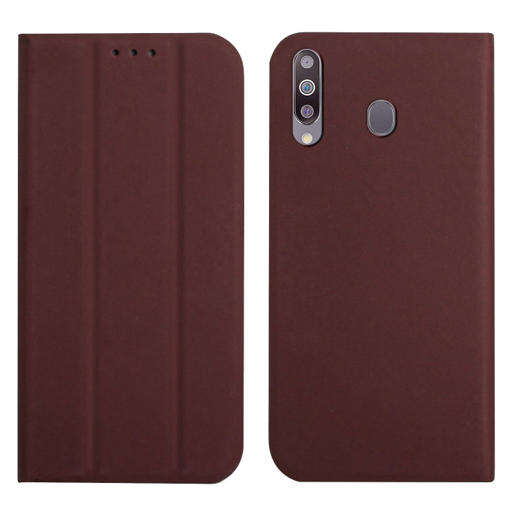 For Samsung Galaxy A20s 3-Folding Ultrathin Skin Feel Magnetic Solid Color Horizontal Flip Leather Case with Holder