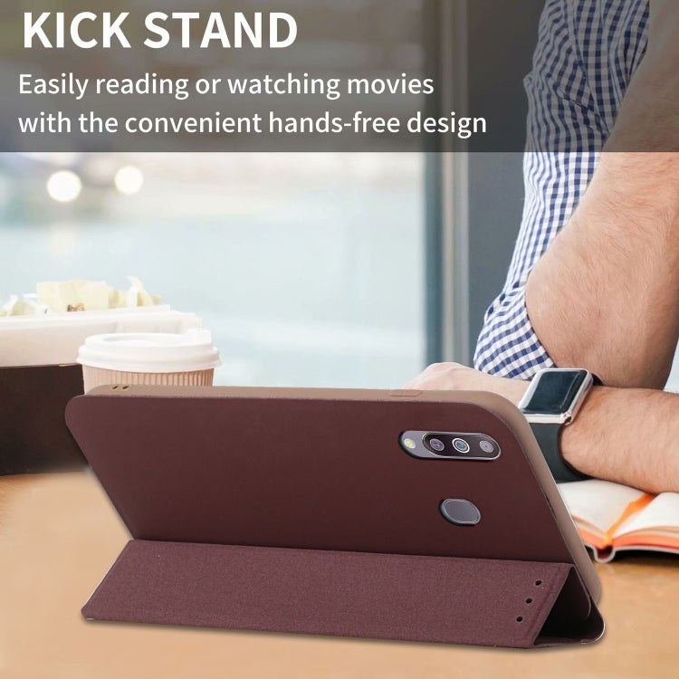 For Samsung Galaxy A20s 3-Folding Ultrathin Skin Feel Magnetic Solid Color Horizontal Flip Leather Case with Holder