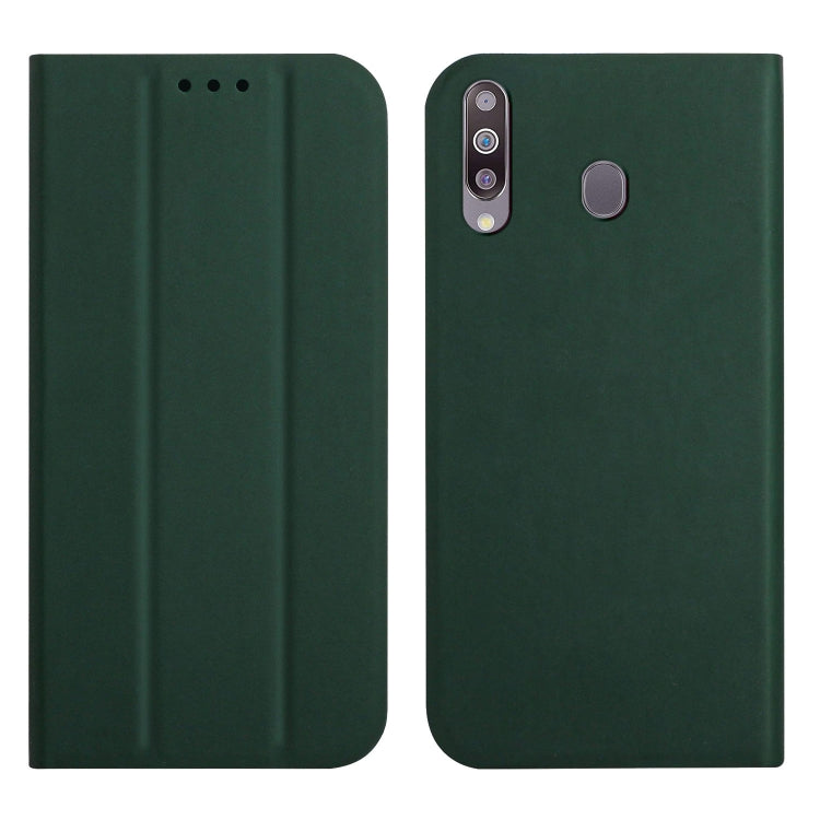 For Samsung Galaxy A20s 3-Folding Ultrathin Skin Feel Magnetic Solid Color Horizontal Flip Leather Case with Holder