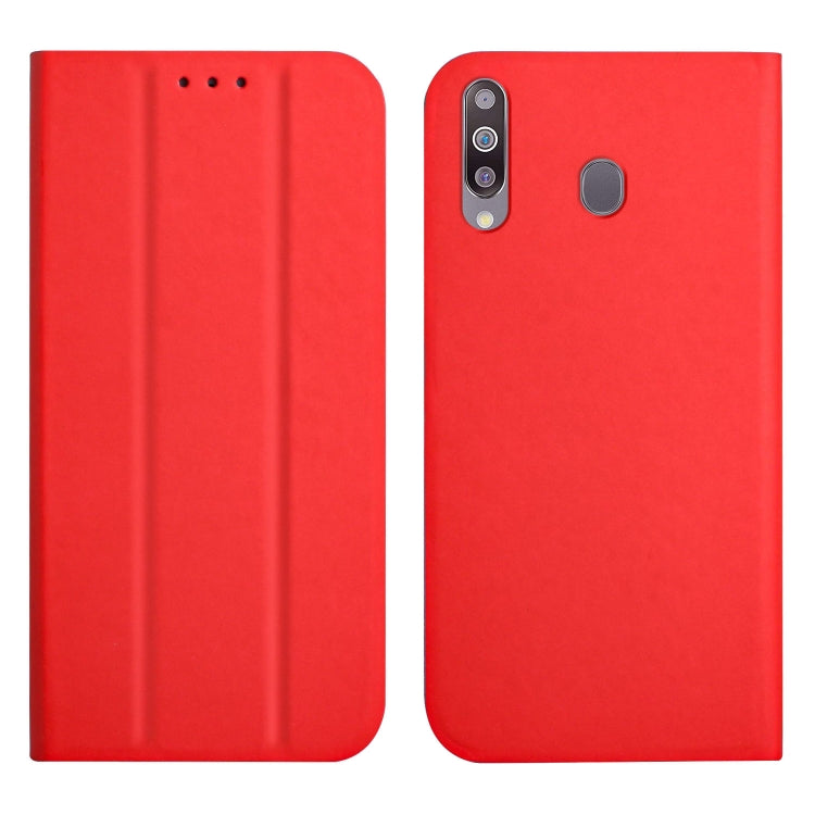 For Samsung Galaxy A20s 3-Folding Ultrathin Skin Feel Magnetic Solid Color Horizontal Flip Leather Case with Holder