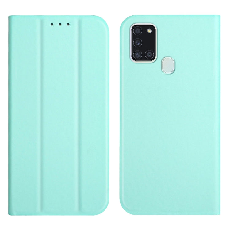 For Samsung Galaxy A21s 3-Folding Ultrathin Skin Feel Magnetic Solid Color Horizontal Flip Leather Case with Holder