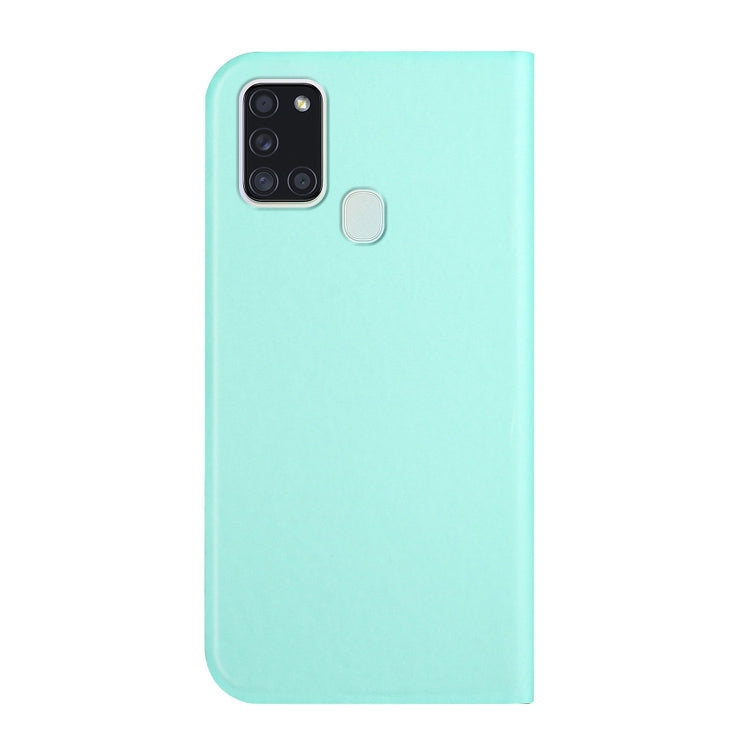 For Samsung Galaxy A21s 3-Folding Ultrathin Skin Feel Magnetic Solid Color Horizontal Flip Leather Case with Holder