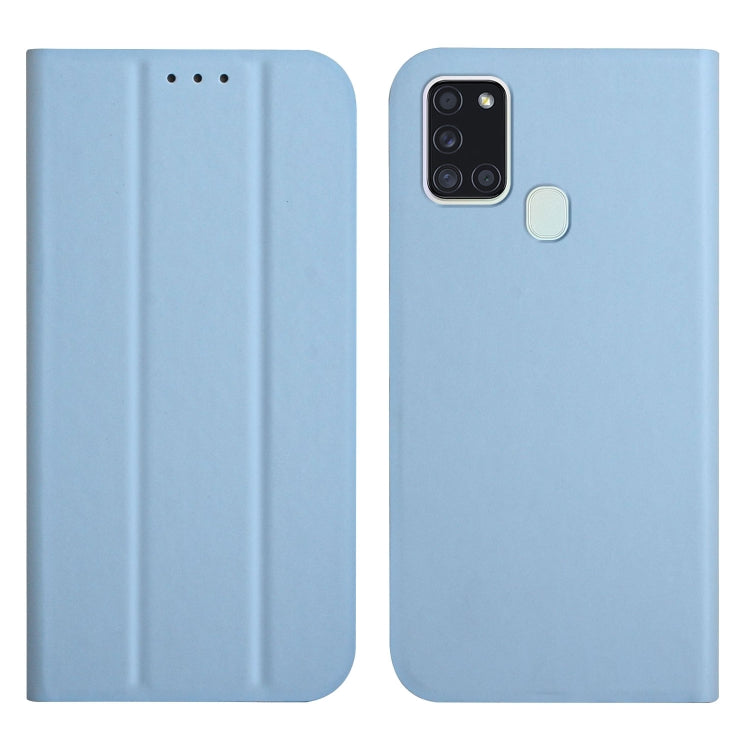 For Samsung Galaxy A21s 3-Folding Ultrathin Skin Feel Magnetic Solid Color Horizontal Flip Leather Case with Holder