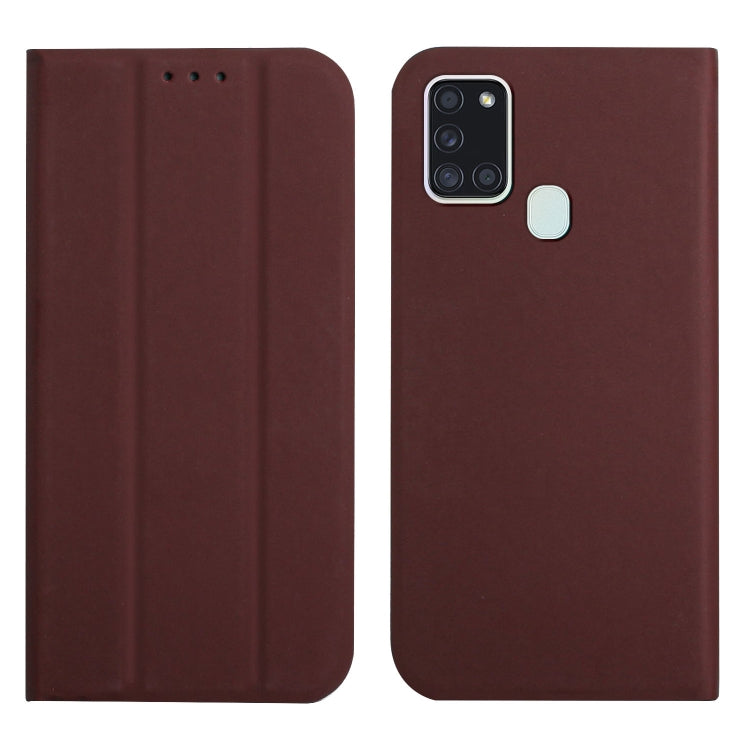 For Samsung Galaxy A21s 3-Folding Ultrathin Skin Feel Magnetic Solid Color Horizontal Flip Leather Case with Holder