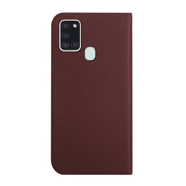For Samsung Galaxy A21s 3-Folding Ultrathin Skin Feel Magnetic Solid Color Horizontal Flip Leather Case with Holder