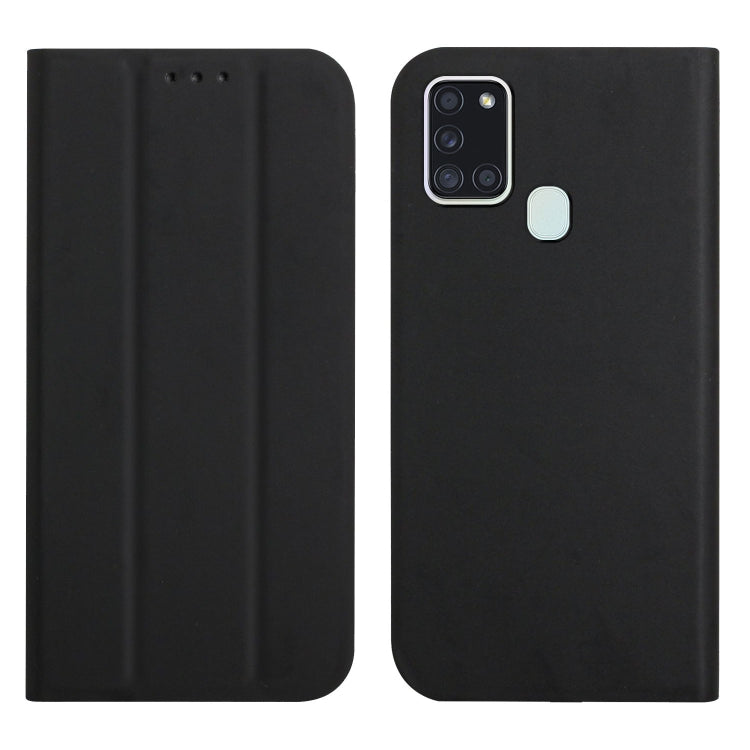 For Samsung Galaxy A21s 3-Folding Ultrathin Skin Feel Magnetic Solid Color Horizontal Flip Leather Case with Holder