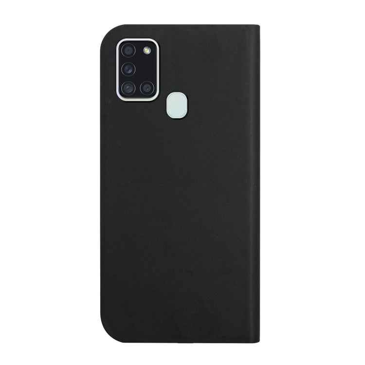 For Samsung Galaxy A21s 3-Folding Ultrathin Skin Feel Magnetic Solid Color Horizontal Flip Leather Case with Holder