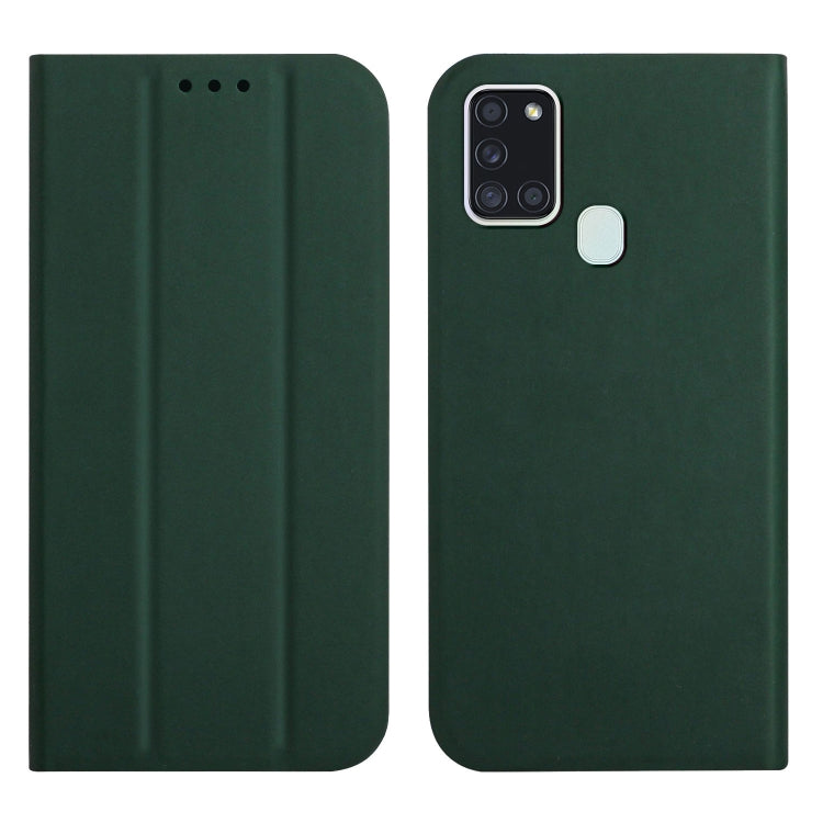 For Samsung Galaxy A21s 3-Folding Ultrathin Skin Feel Magnetic Solid Color Horizontal Flip Leather Case with Holder