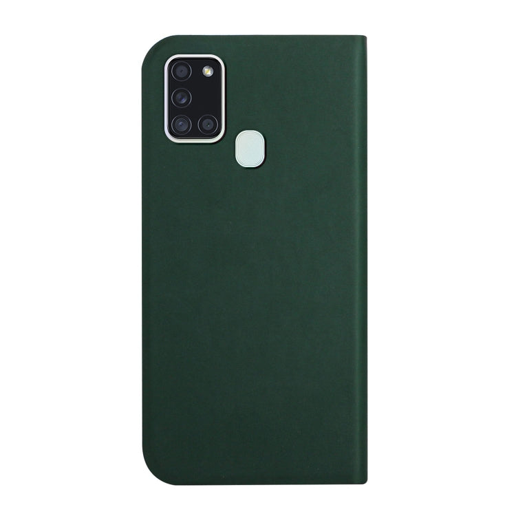 For Samsung Galaxy A21s 3-Folding Ultrathin Skin Feel Magnetic Solid Color Horizontal Flip Leather Case with Holder