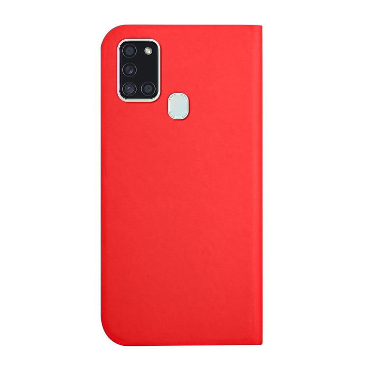 For Samsung Galaxy A21s 3-Folding Ultrathin Skin Feel Magnetic Solid Color Horizontal Flip Leather Case with Holder