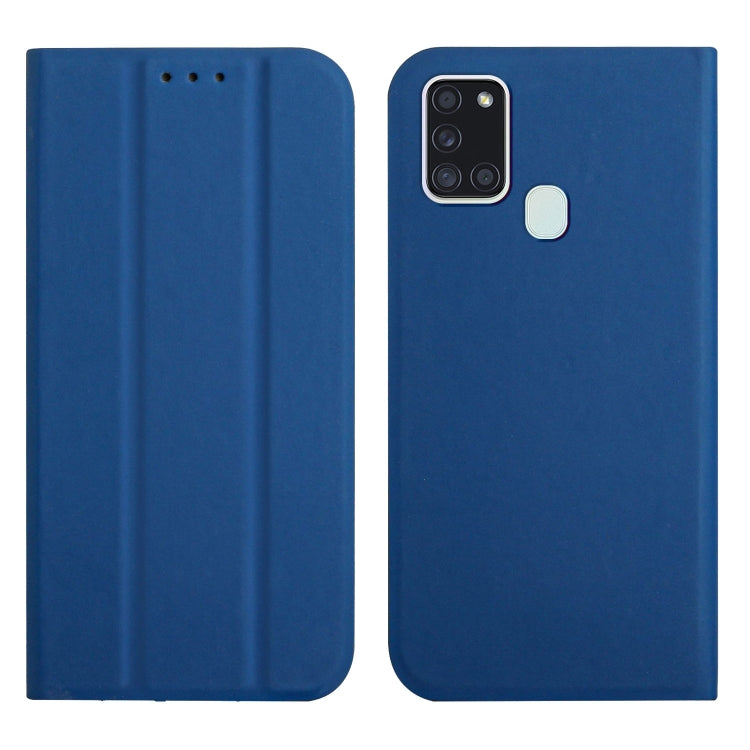 For Samsung Galaxy A21s 3-Folding Ultrathin Skin Feel Magnetic Solid Color Horizontal Flip Leather Case with Holder