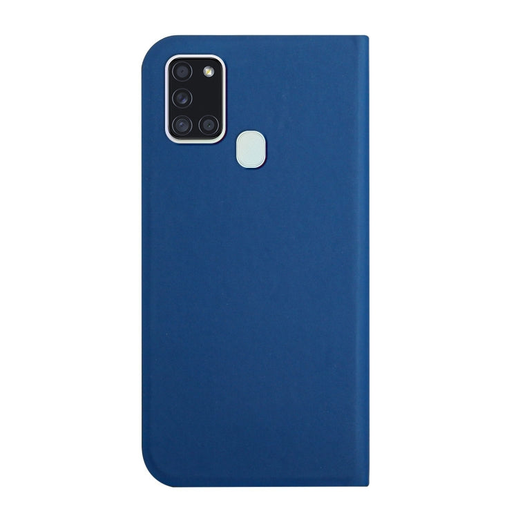 For Samsung Galaxy A21s 3-Folding Ultrathin Skin Feel Magnetic Solid Color Horizontal Flip Leather Case with Holder