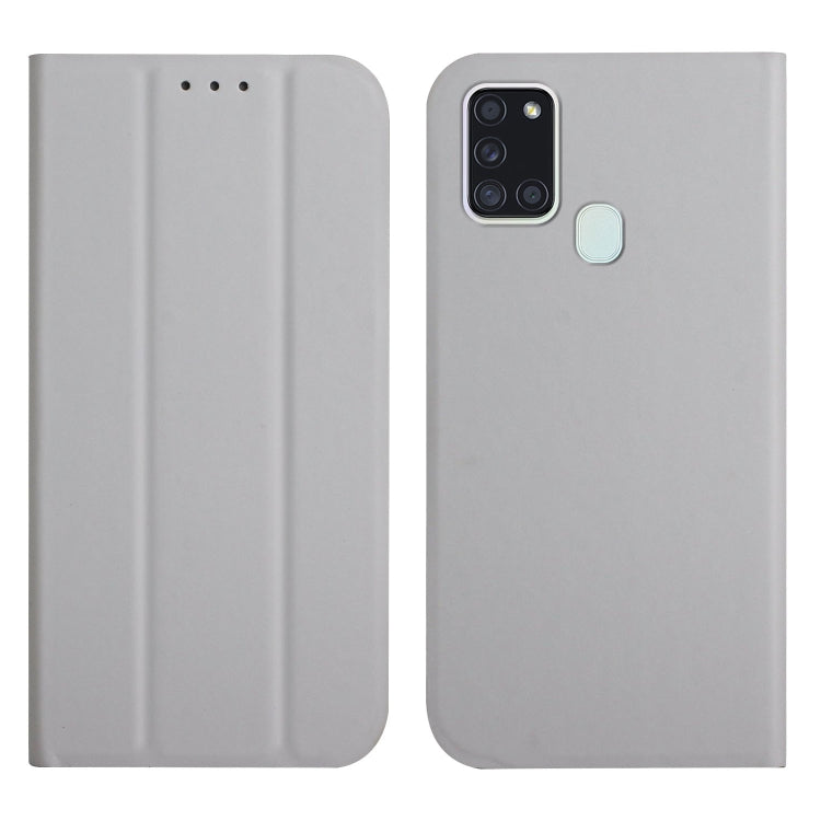 For Samsung Galaxy A21s 3-Folding Ultrathin Skin Feel Magnetic Solid Color Horizontal Flip Leather Case with Holder
