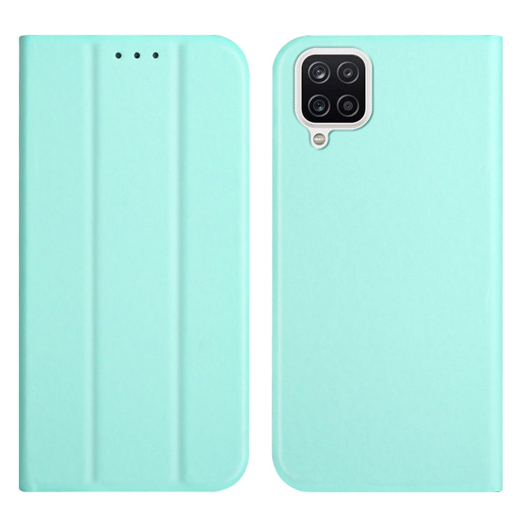 For Samsung Galaxy A22 4G 3-Folding Ultrathin Skin Feel Magnetic Solid Color Horizontal Flip Leather Case with Holder