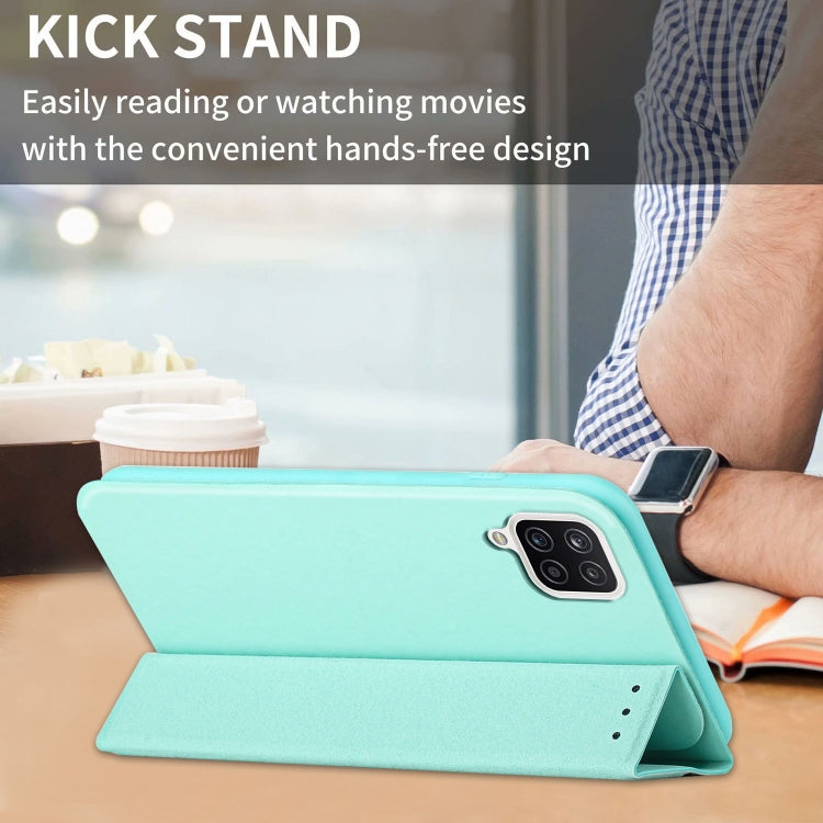 For Samsung Galaxy A22 4G 3-Folding Ultrathin Skin Feel Magnetic Solid Color Horizontal Flip Leather Case with Holder