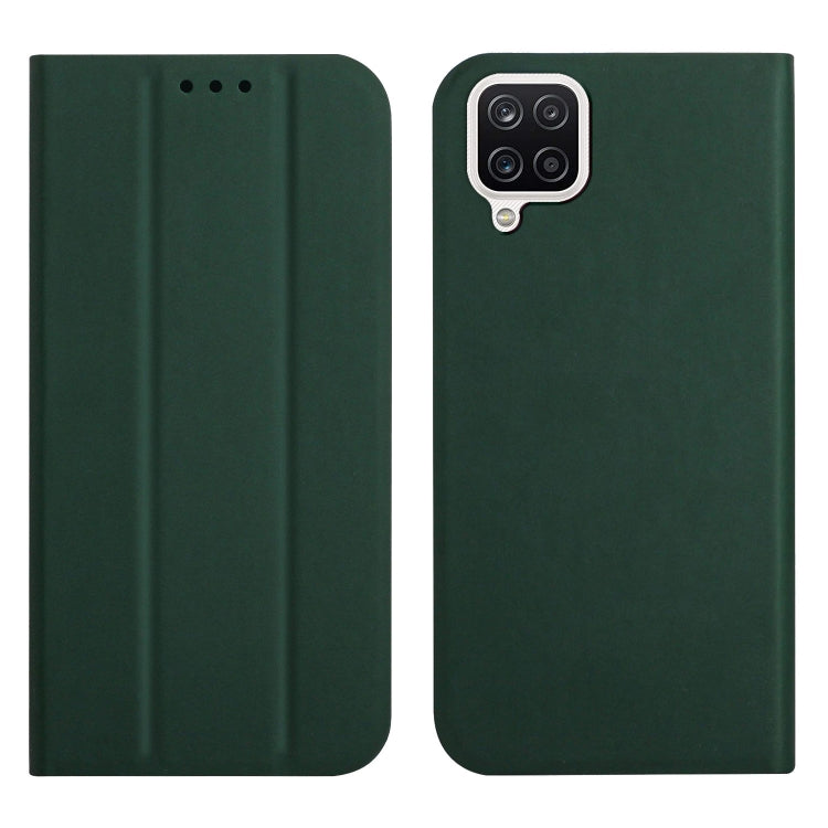 For Samsung Galaxy A22 4G 3-Folding Ultrathin Skin Feel Magnetic Solid Color Horizontal Flip Leather Case with Holder