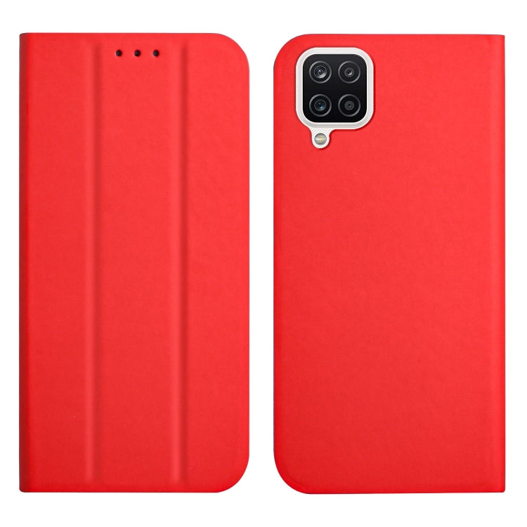 For Samsung Galaxy A22 4G 3-Folding Ultrathin Skin Feel Magnetic Solid Color Horizontal Flip Leather Case with Holder