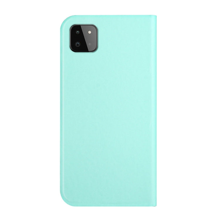 For Samsung Galaxy A22 5G 3-Folding Ultrathin Skin Feel Magnetic Solid Color Horizontal Flip Leather Case with Holder