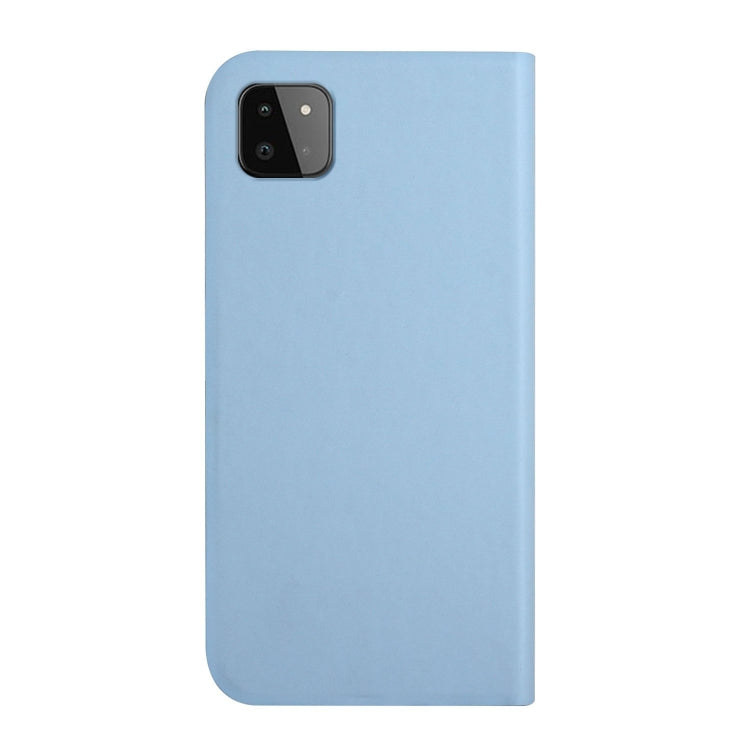 For Samsung Galaxy A22 5G 3-Folding Ultrathin Skin Feel Magnetic Solid Color Horizontal Flip Leather Case with Holder