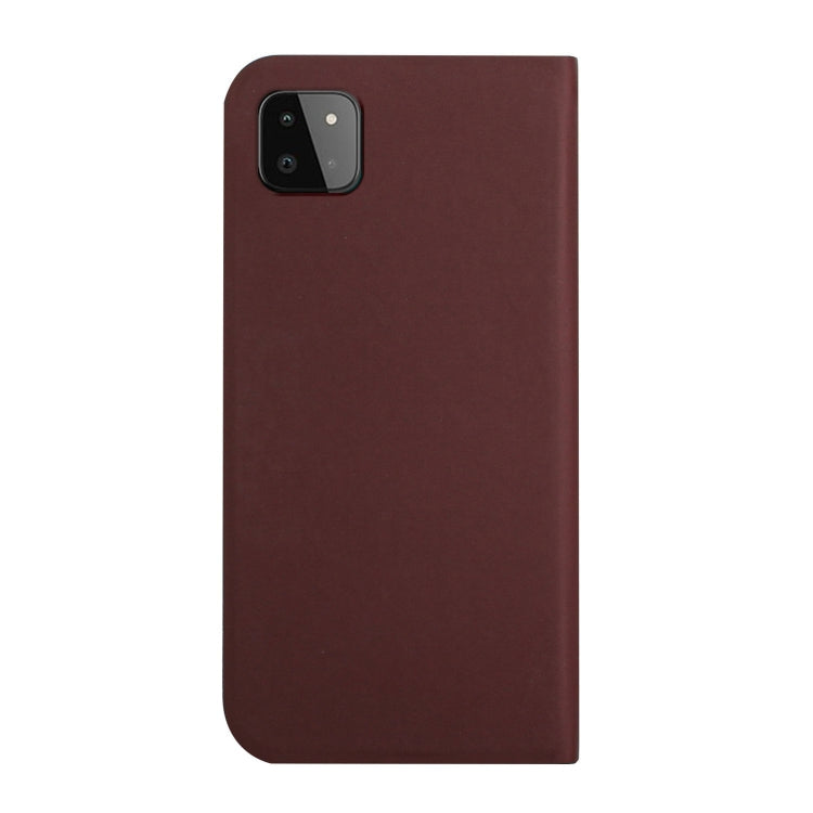 For Samsung Galaxy A22 5G 3-Folding Ultrathin Skin Feel Magnetic Solid Color Horizontal Flip Leather Case with Holder