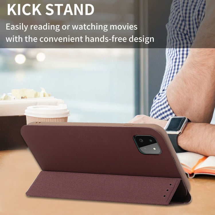For Samsung Galaxy A22 5G 3-Folding Ultrathin Skin Feel Magnetic Solid Color Horizontal Flip Leather Case with Holder