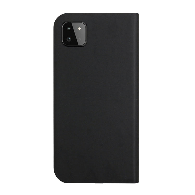 For Samsung Galaxy A22 5G 3-Folding Ultrathin Skin Feel Magnetic Solid Color Horizontal Flip Leather Case with Holder