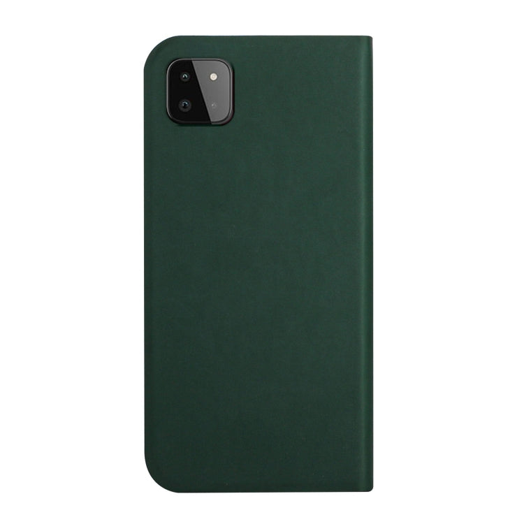 For Samsung Galaxy A22 5G 3-Folding Ultrathin Skin Feel Magnetic Solid Color Horizontal Flip Leather Case with Holder
