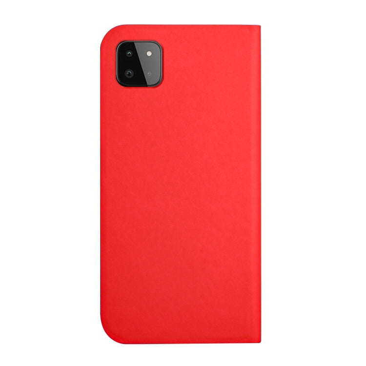 For Samsung Galaxy A22 5G 3-Folding Ultrathin Skin Feel Magnetic Solid Color Horizontal Flip Leather Case with Holder