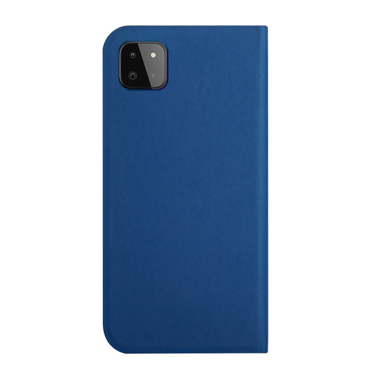 For Samsung Galaxy A22 5G 3-Folding Ultrathin Skin Feel Magnetic Solid Color Horizontal Flip Leather Case with Holder