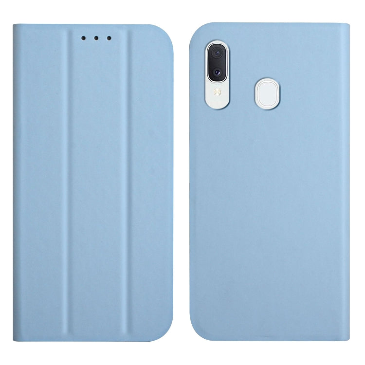 For Samsung Galaxy A30 3-Folding Ultrathin Skin Feel Magnetic Solid Color Horizontal Flip Leather Case with Holder