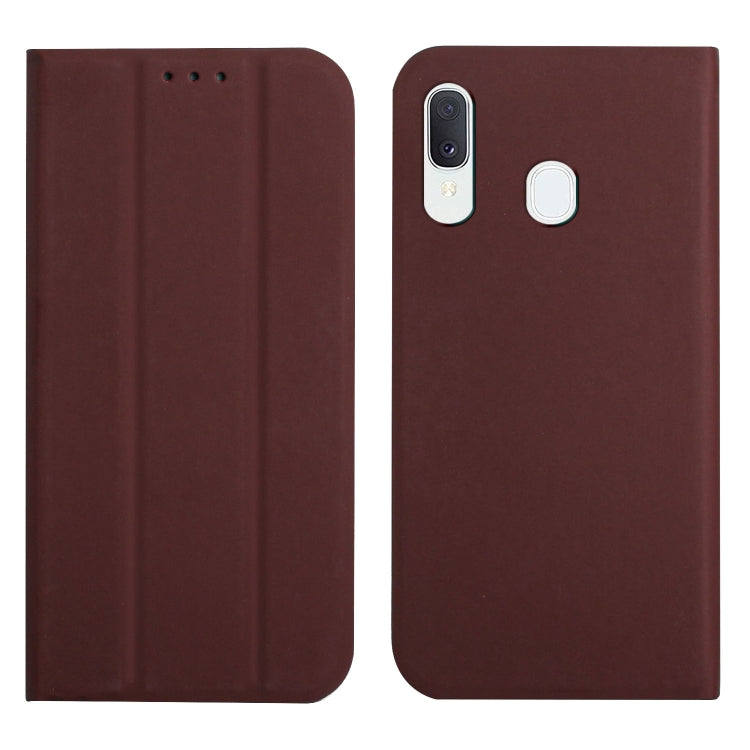 For Samsung Galaxy A30 3-Folding Ultrathin Skin Feel Magnetic Solid Color Horizontal Flip Leather Case with Holder