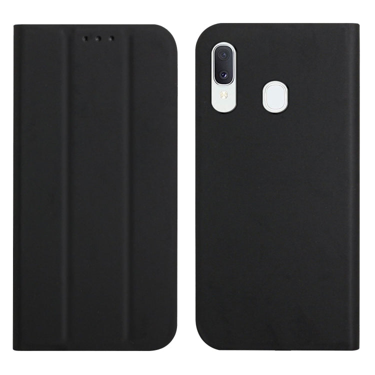For Samsung Galaxy A30 3-Folding Ultrathin Skin Feel Magnetic Solid Color Horizontal Flip Leather Case with Holder