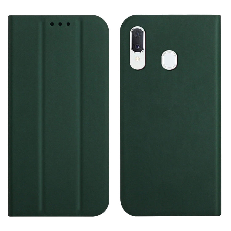 For Samsung Galaxy A30 3-Folding Ultrathin Skin Feel Magnetic Solid Color Horizontal Flip Leather Case with Holder