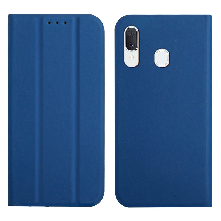 For Samsung Galaxy A30 3-Folding Ultrathin Skin Feel Magnetic Solid Color Horizontal Flip Leather Case with Holder